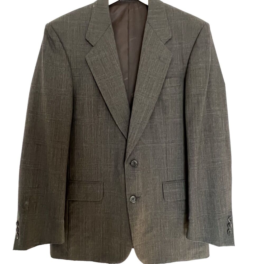 Balmain mens sport coat 38R blazer glen plaid brown wool 2 button